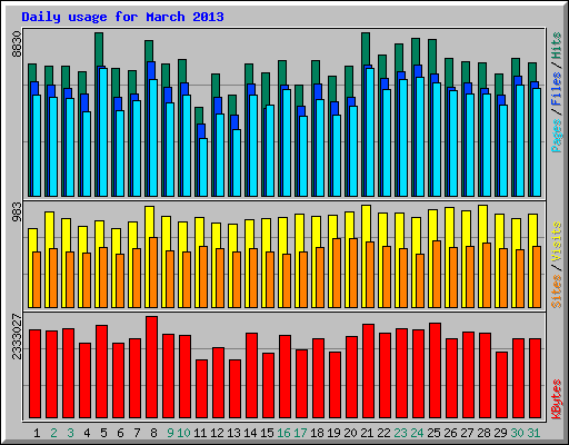Daily usage for March 2013